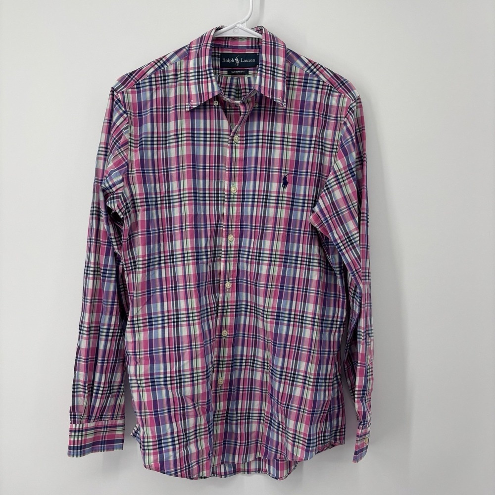 Ralph Lauren Pink Plaid Long Sleeve Button Down Dress Shirt Mens Size Small